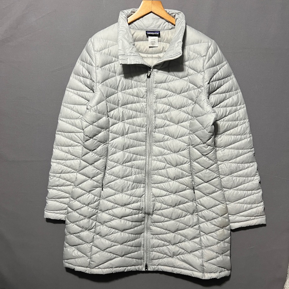Patagonia Fiona Parka Womens XL Light Gray Quilted Long Puffer Jacket 28356FA13